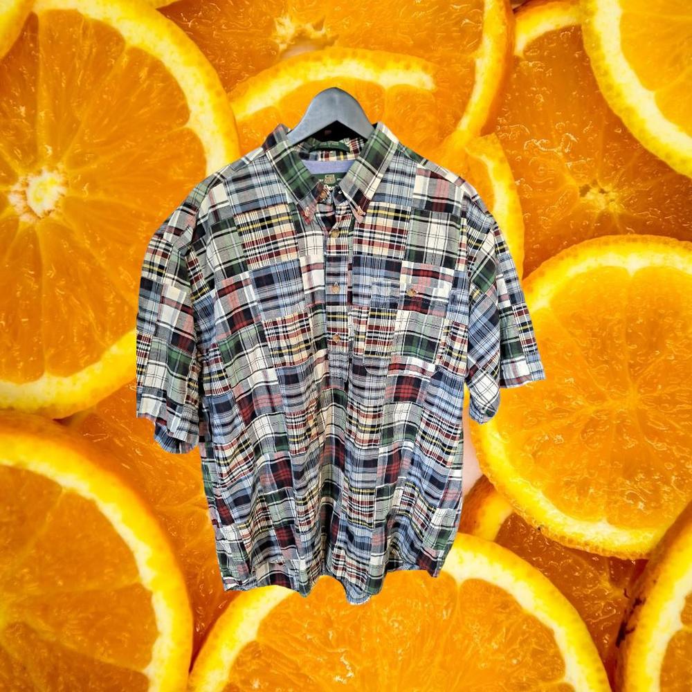 Orvis Patchwork 1/4 Button Shirt 100% Cotton Size Large